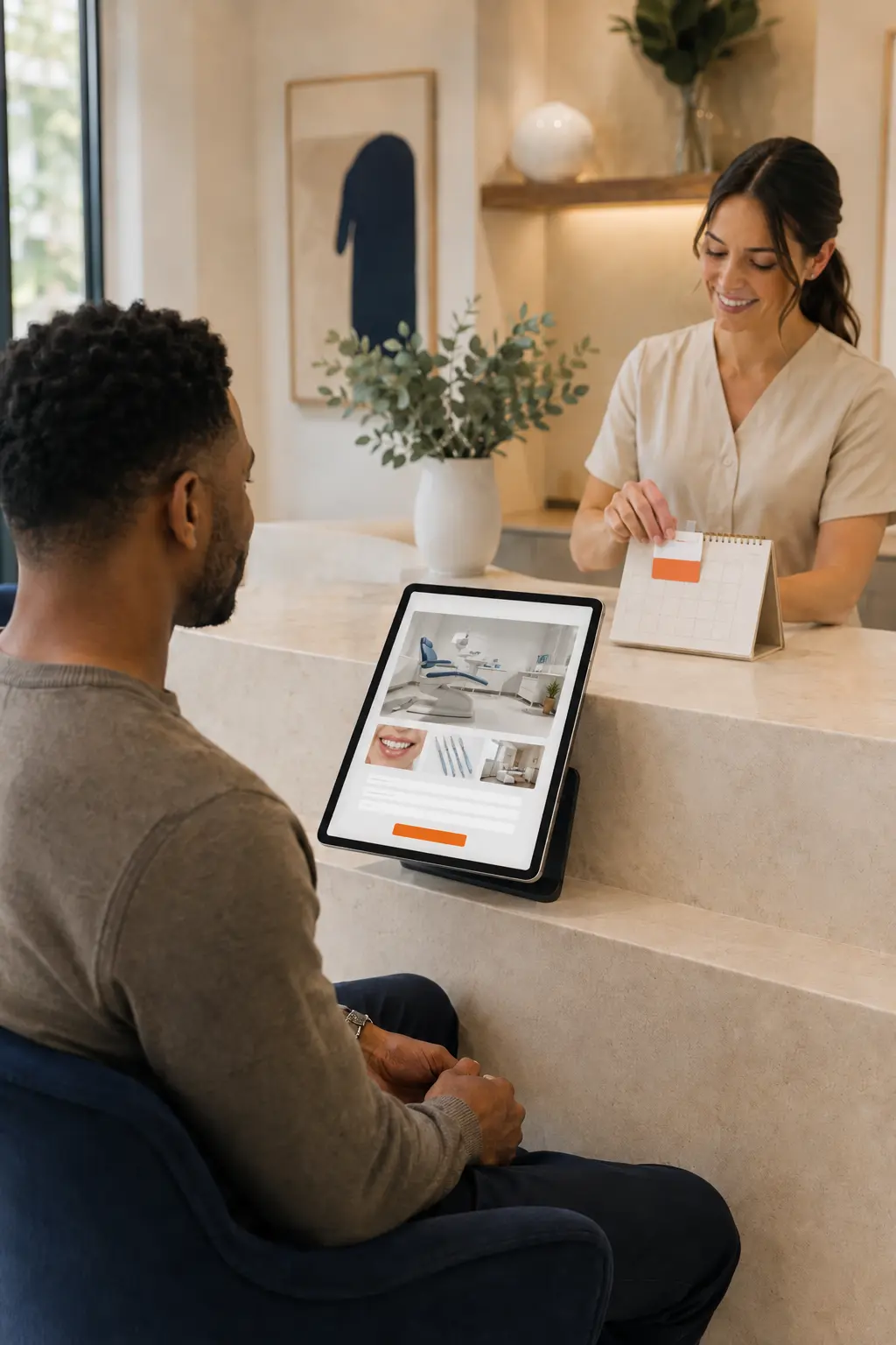 A visitor using a service landing page before confirming an appointment